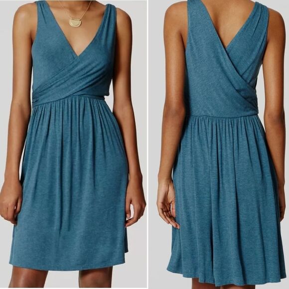 LOFT Teal Double V Sleeveless Mini Flare Dress Size Large (FIRM PRICE) - Picture 1 of 15